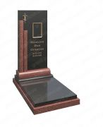 Одинарный памятник с черного и красаного гранита с красной тумбой